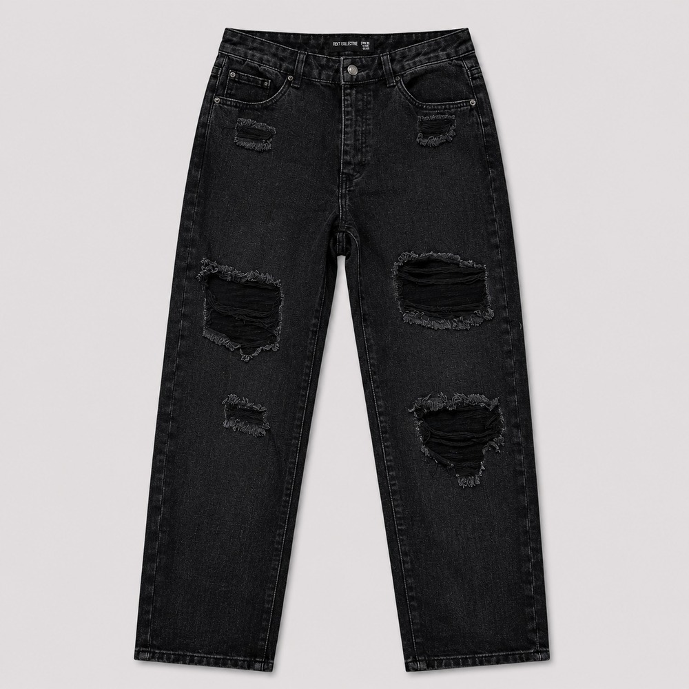 PrettyLittleThing Mom Jeans Womens US 6 Black Distressed Ripped Denim